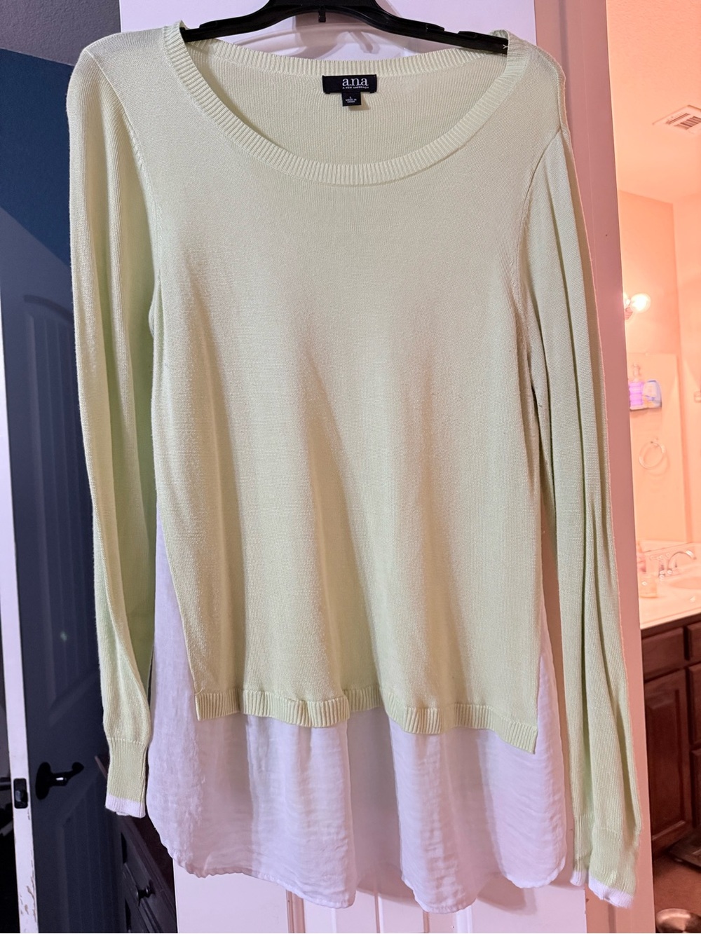 a.n.a Light Mint Scoop Neck Layered Hem Sweater